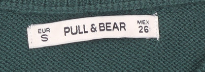 Pull&Bear Women's Green Striped Jumper Size S