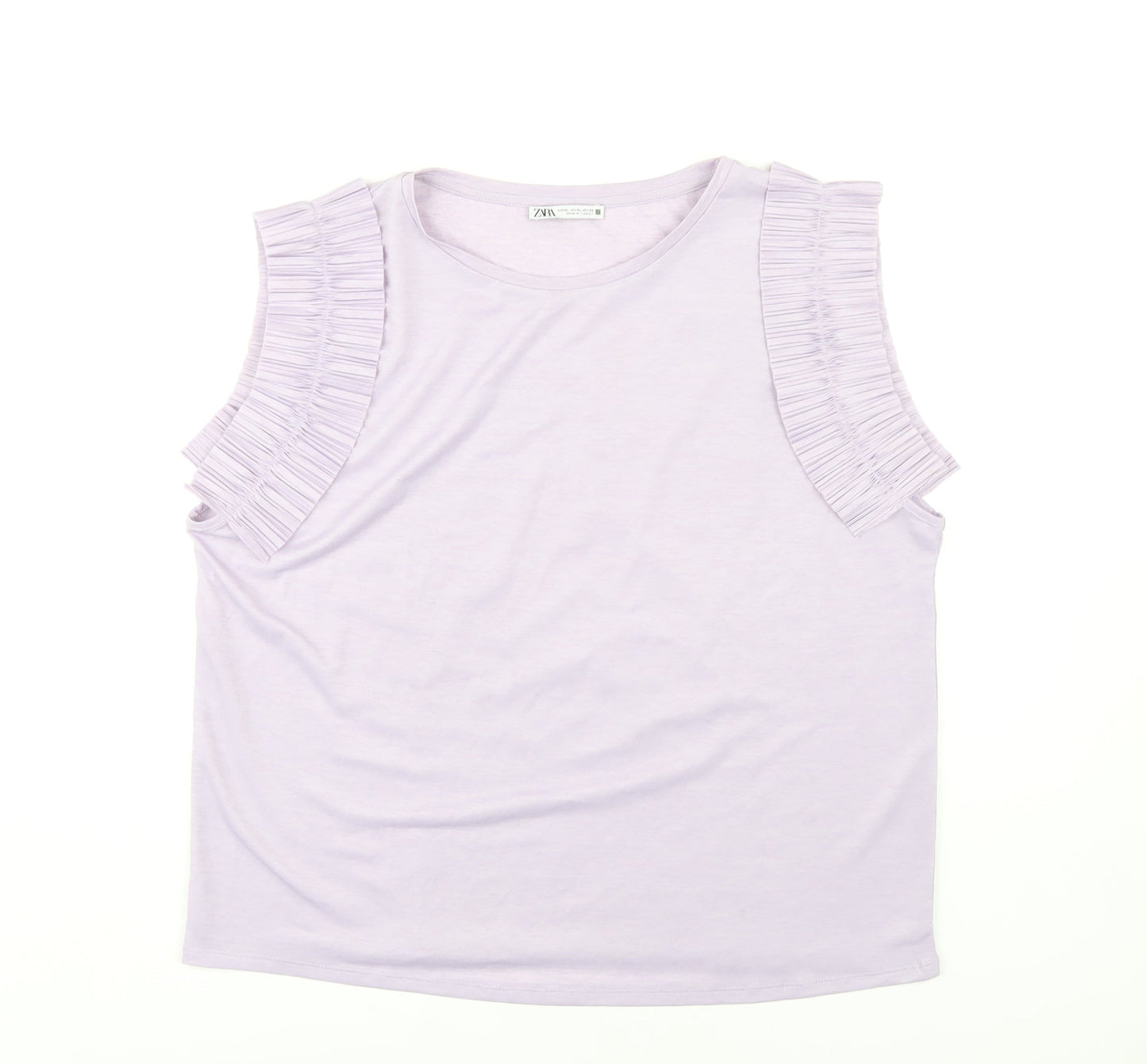 ZARA Women's Purple Ruffle Sleeve T-Shirt XL