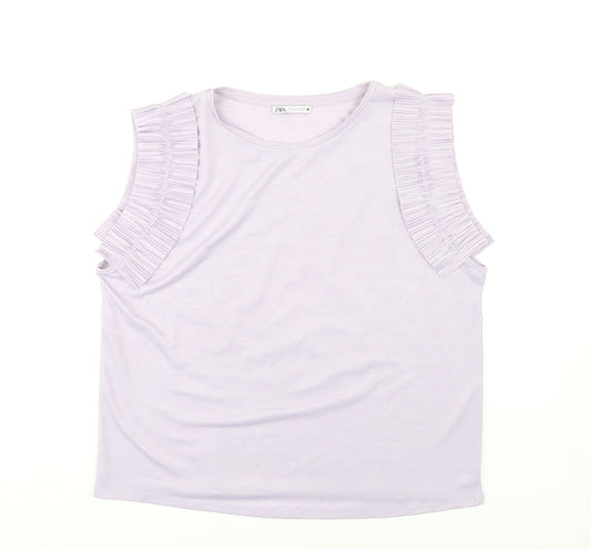 ZARA Women's Purple Ruffle Sleeve T-Shirt XL