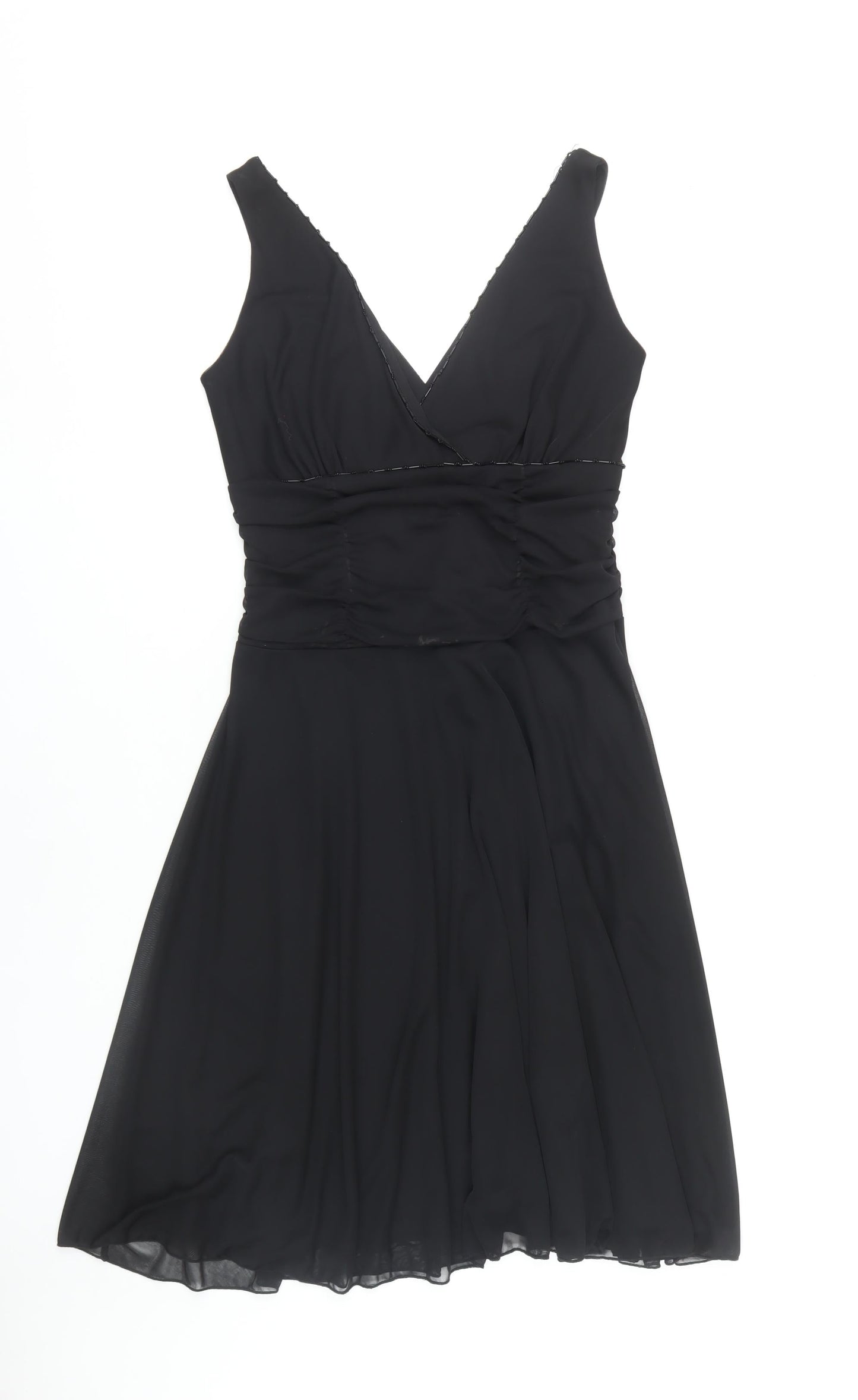 M&Co Black Women V-Neck Ruched Dress Size 12