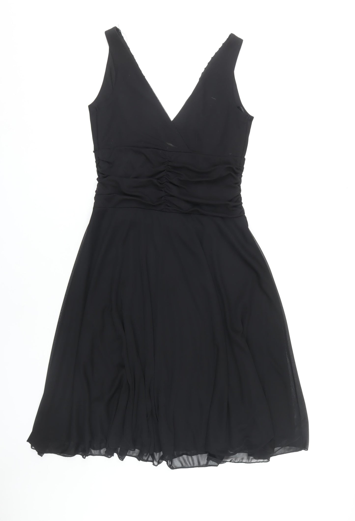 M&Co Black Women V-Neck Ruched Dress Size 12