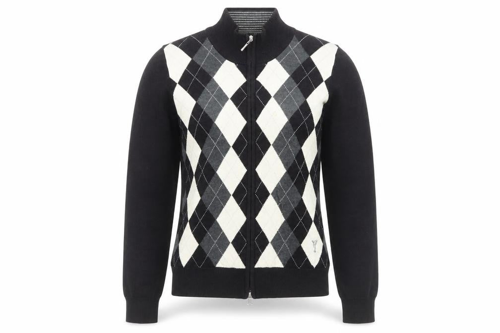 Golfino Women's Black Argyle Full Zip Jumper Size 10