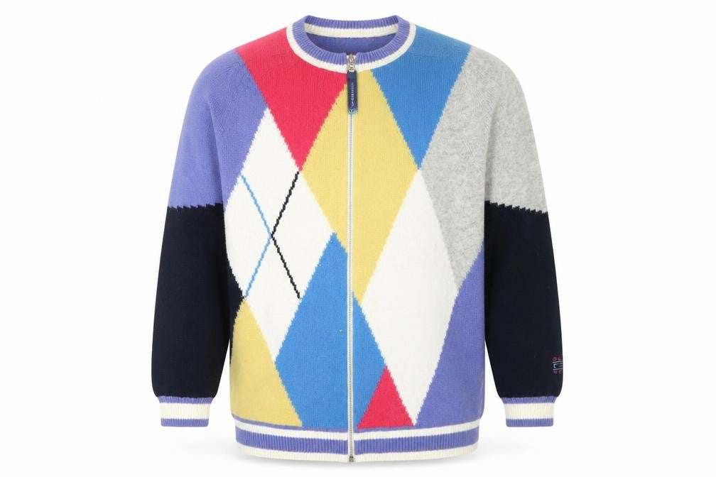 Paco Men's Multicoloured Argyle Full Zip Jumper S