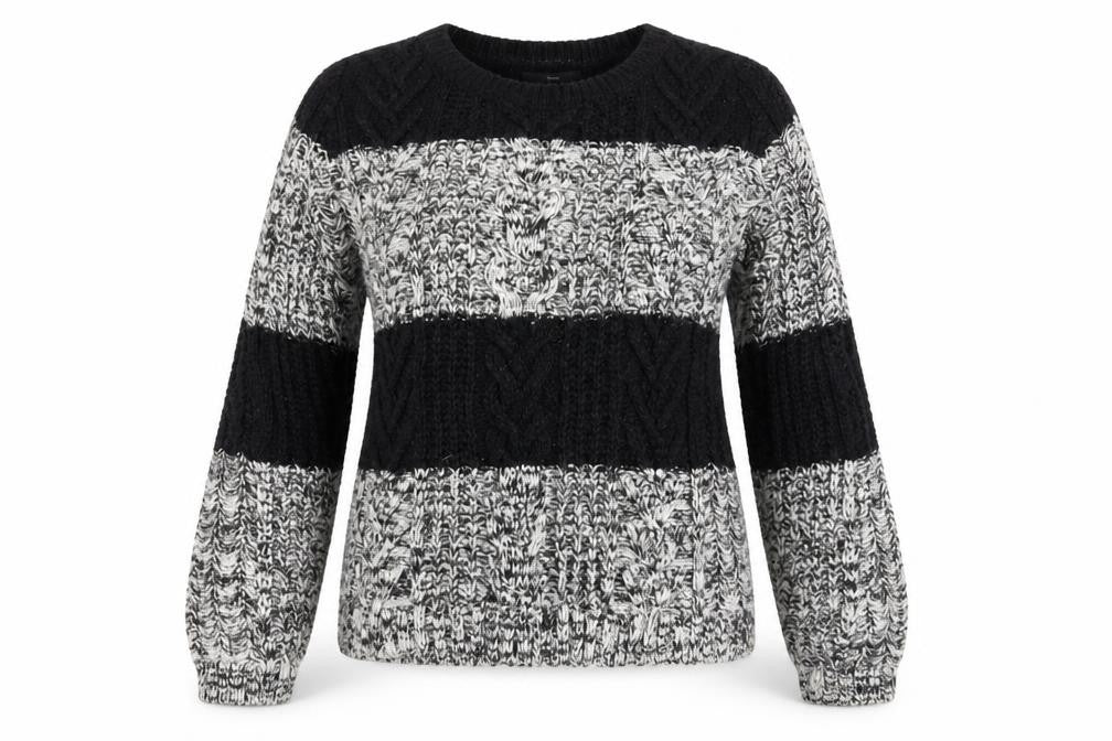 Gap Women's Black Striped Pullover Jumper - S, Cable-Knit