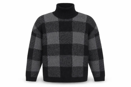 ASOS DESIGN Men's Black Roll Neck Check Jumper L