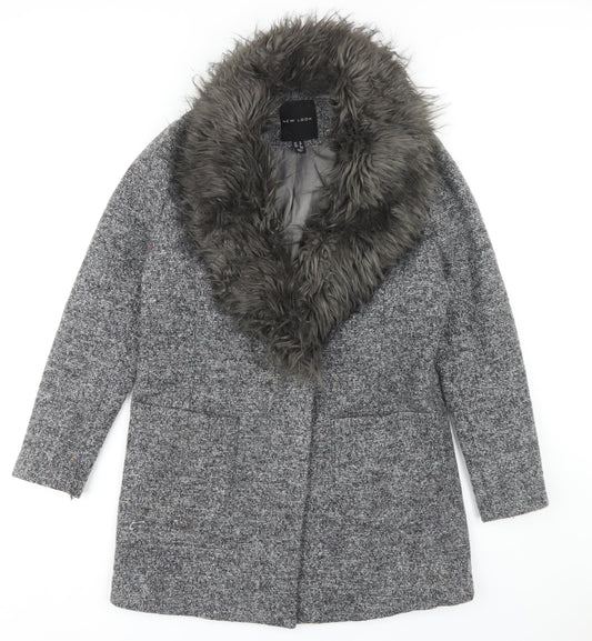 New Look Women's Grey Mid-Length Overcoat Size 10