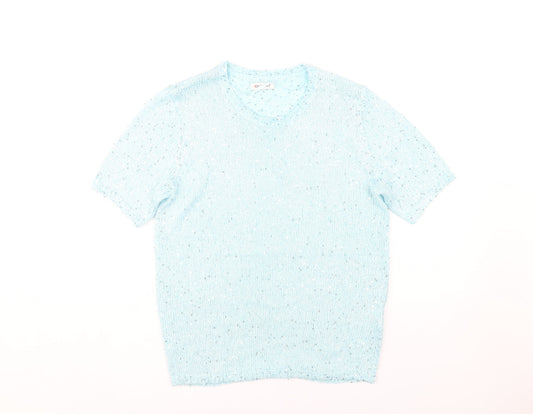 Damart Women's Blue Knit T-Shirt, Size 10-12, Crew Neck