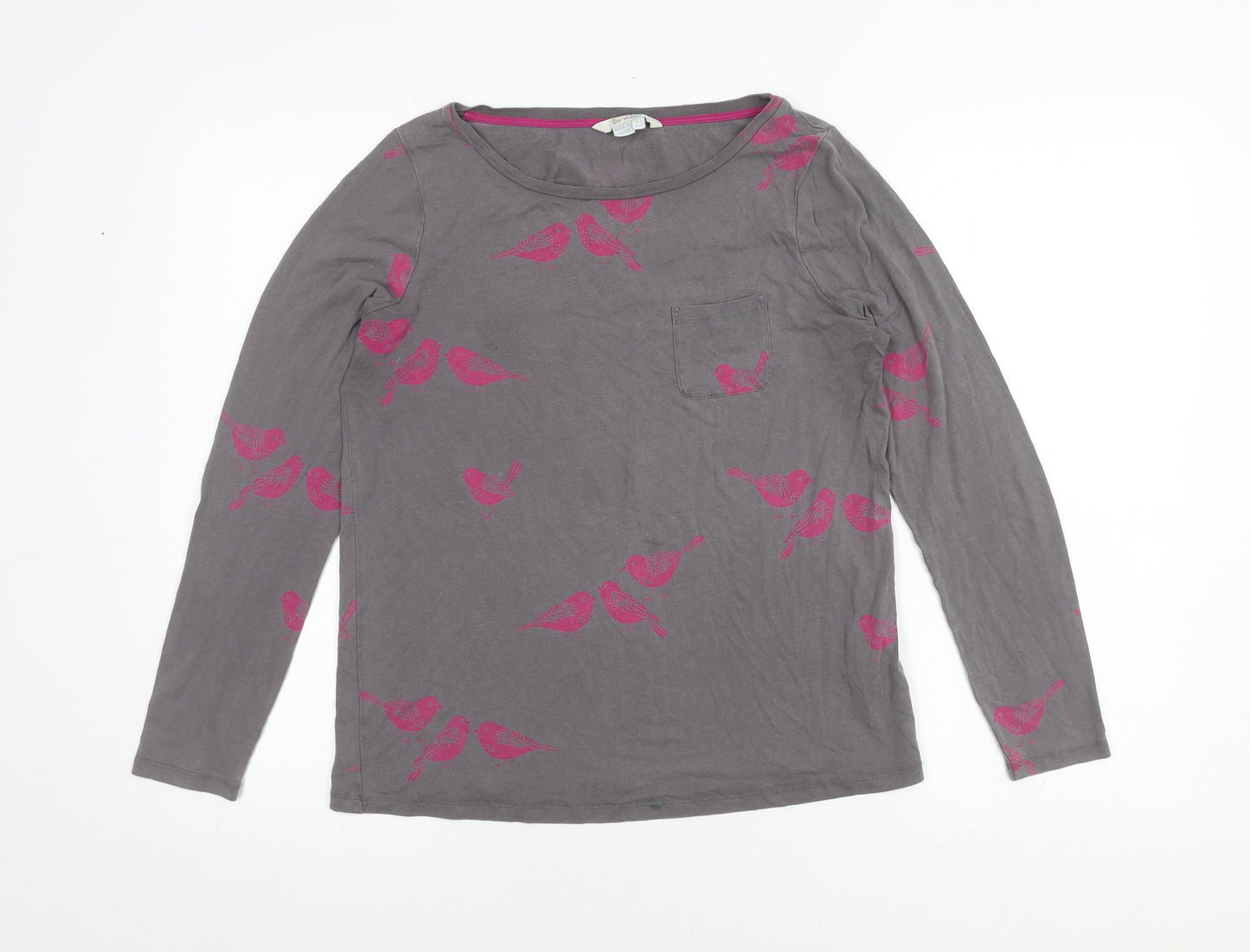 Boden Women's Grey Bird Print Long Sleeve Top Size 8