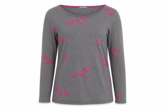 Boden Women's Grey Bird Print Long Sleeve Top Size 8