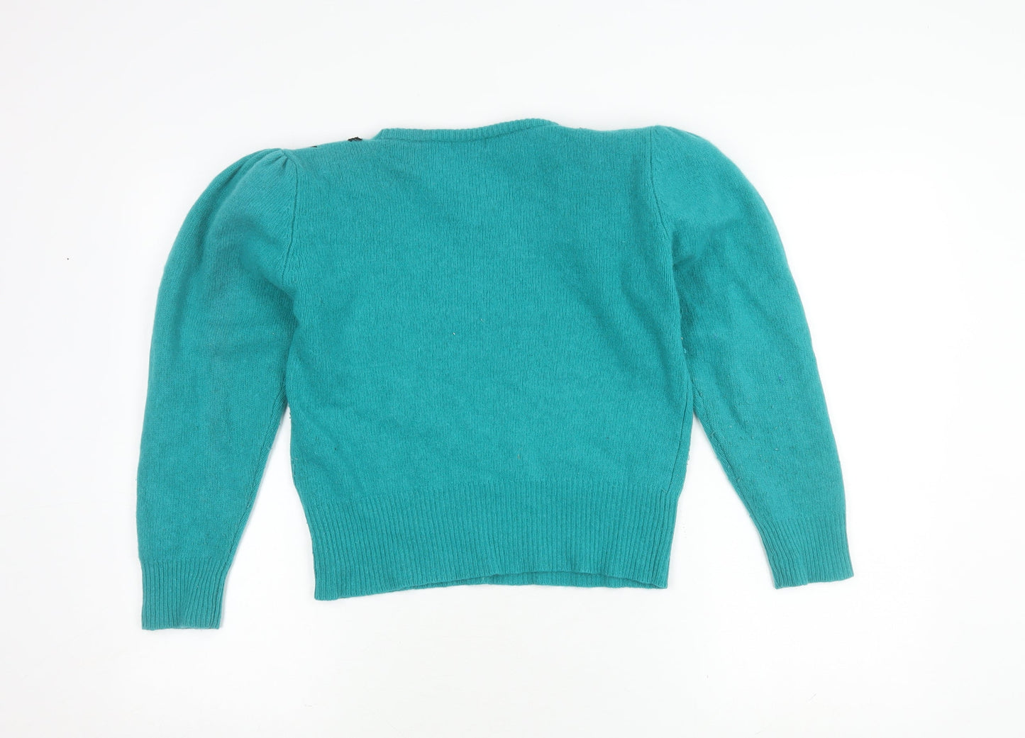 Viyella Women's Blue Pullover Jumper M, Floral Accents