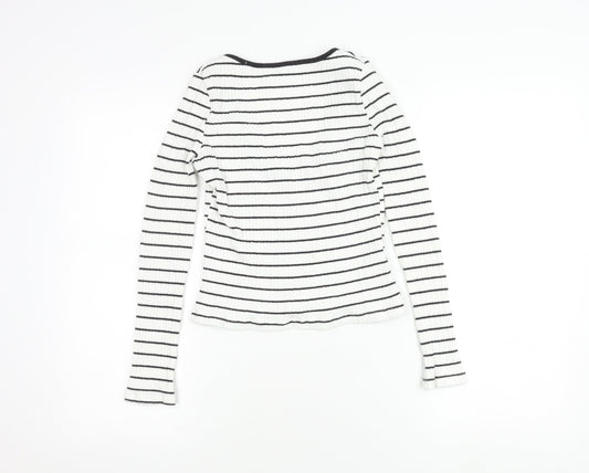NA-KD Women's White Striped Ribbed Scoop Back Top M