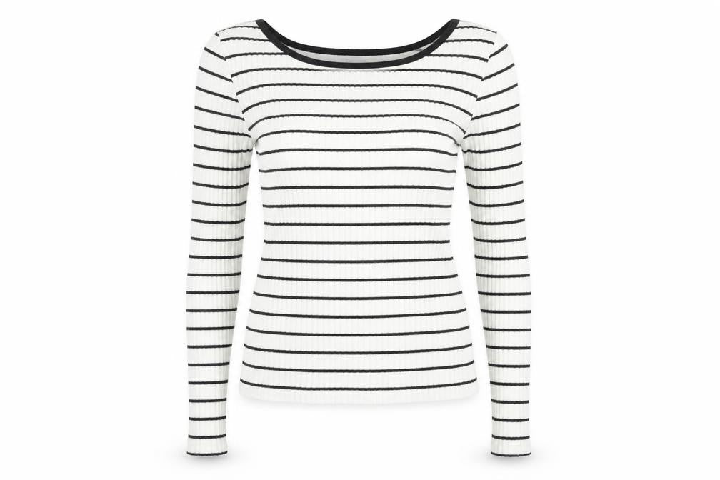 NA-KD Women's White Striped Ribbed Scoop Back Top M
