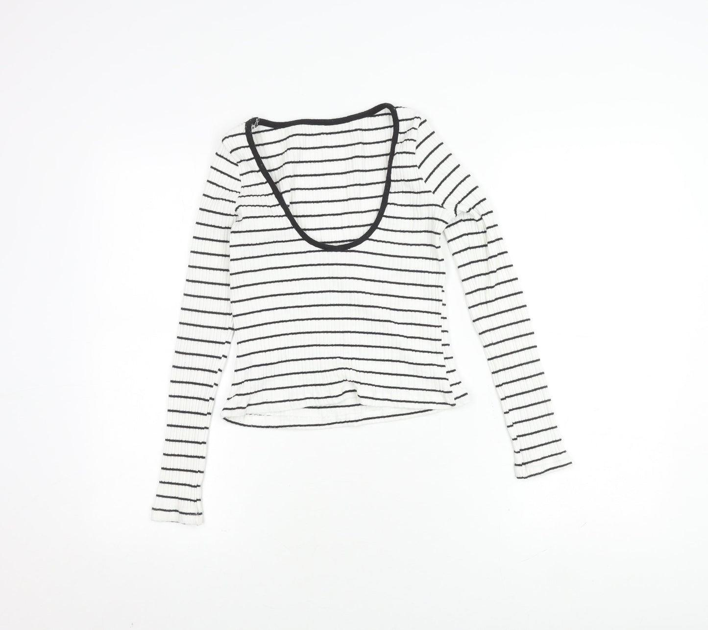 NA-KD Women's White Striped Ribbed Scoop Back Top M