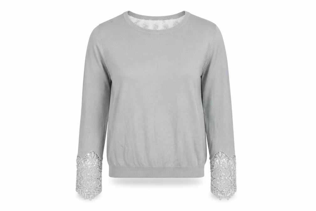 H&M Women's Grey Long Sleeve Top with Lace Accent