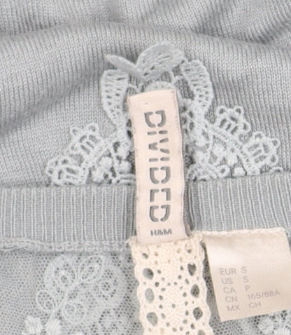 H&M Women's Grey Long Sleeve Top with Lace Accent