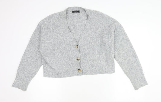 Bershka Women's Grey XS V-Neck Cardigan Knit