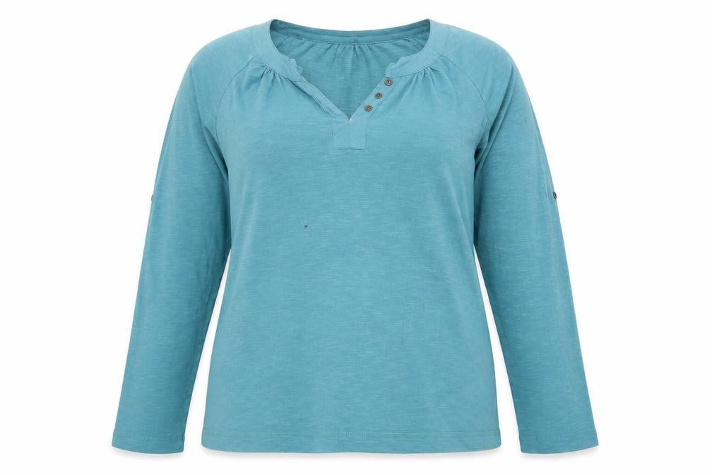 Mudd & Water Women's Blue Cotton Henley Long Sleeve T-Shirt