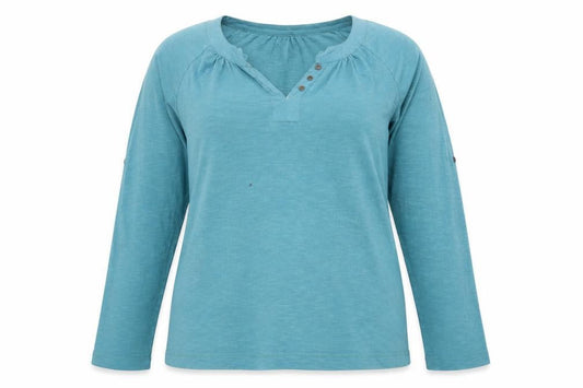 Mudd & Water Women's Blue Cotton Henley Long Sleeve T-Shirt