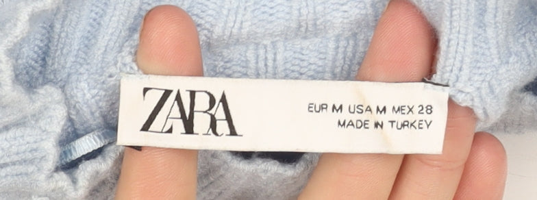 Zara Women's Blue Mock Neck Knit Jumper, Relaxed Fit, Size 12