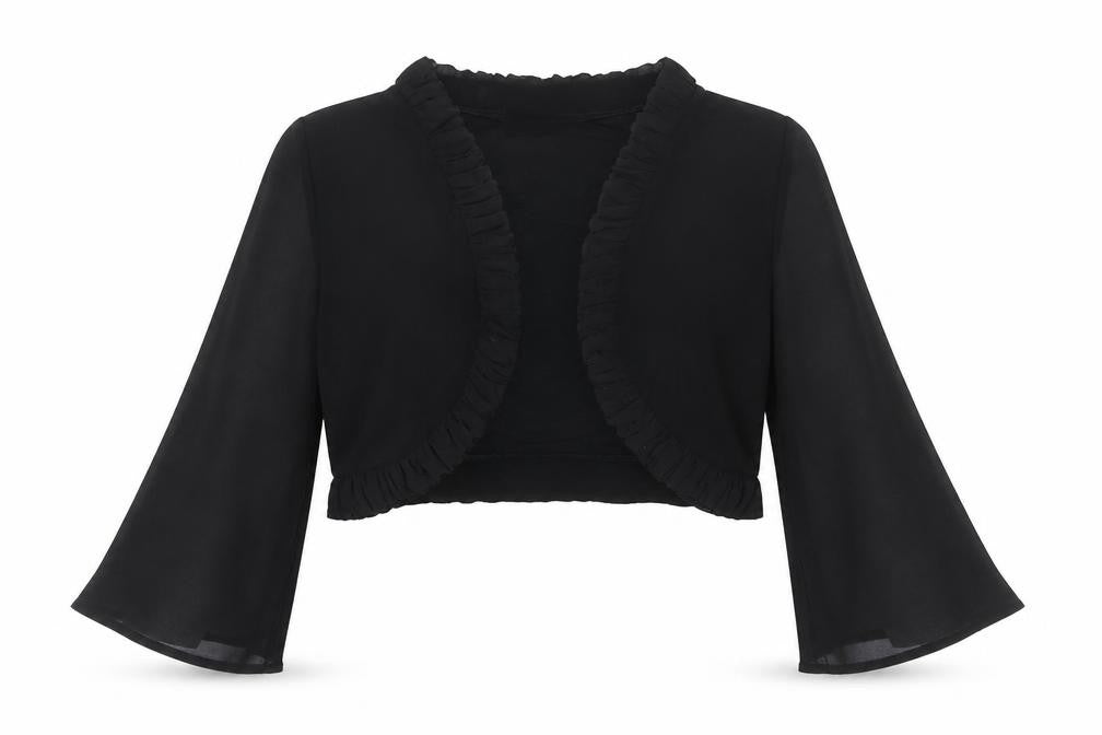 Gallery Women's Black Cropped Top, Size 14, Ruffle Detail