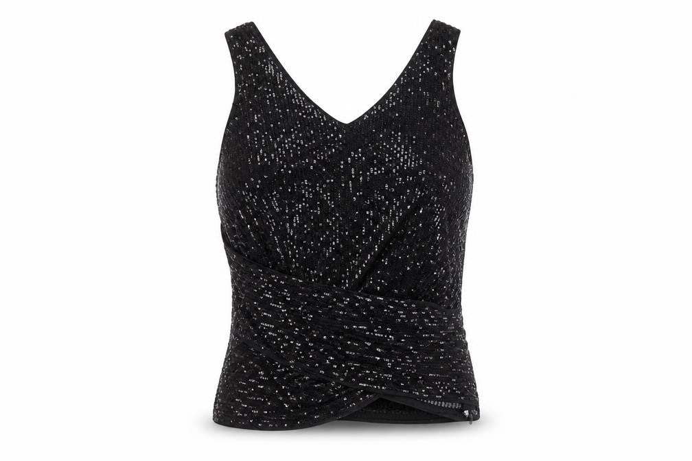 Grace Karin Women's Black Sequin Tank Top, Size L, V-Neck