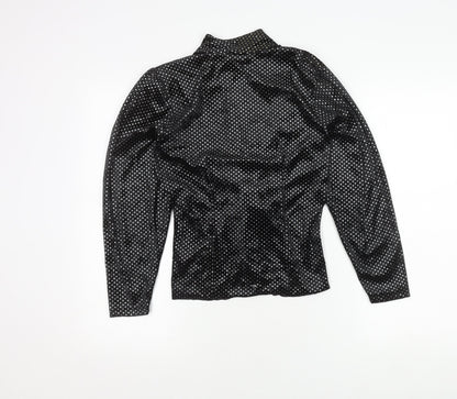 Back view of C&A Women's Black Polka Dot V-Neck Top, size 10