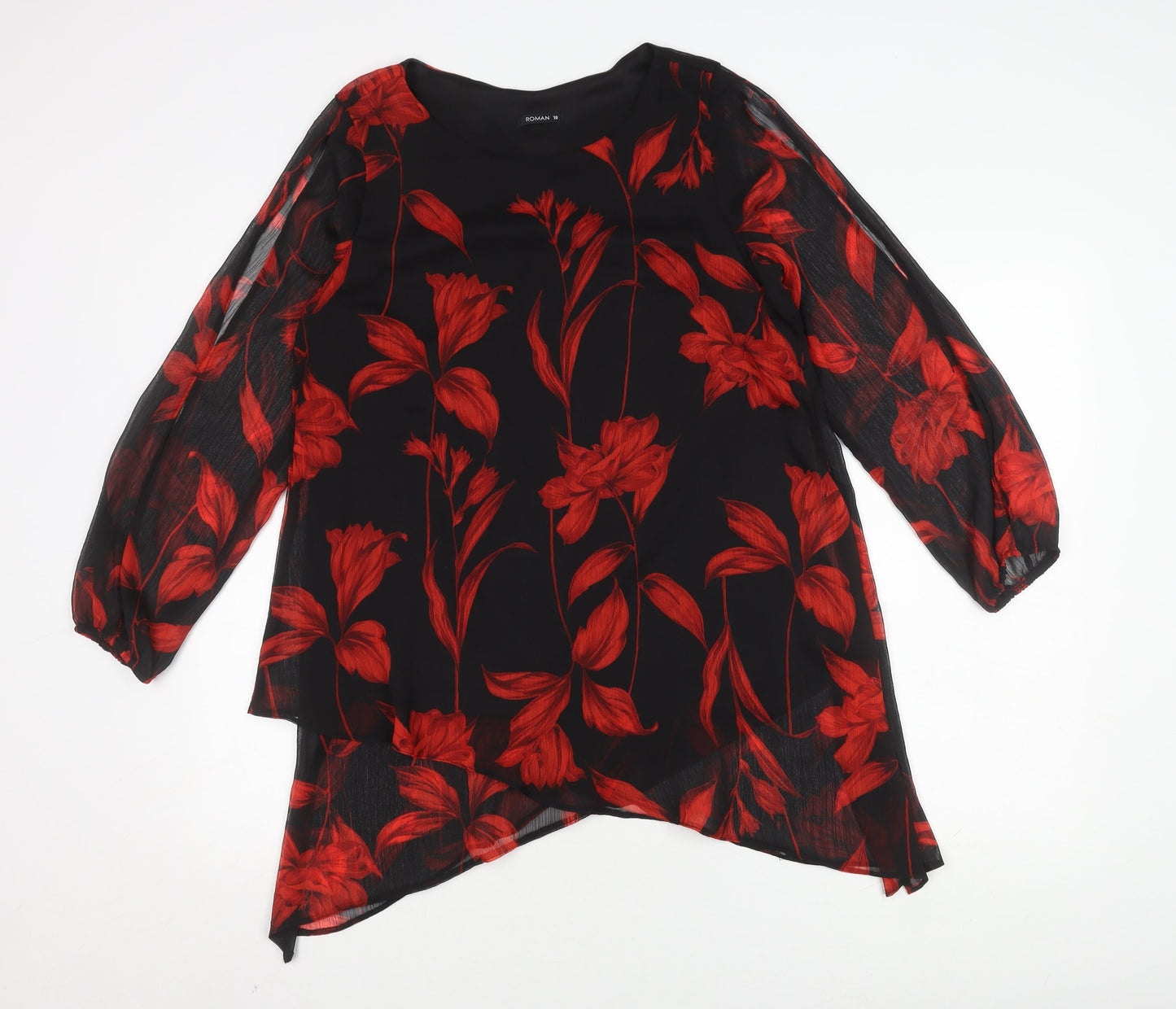 Roman Women’s Black Floral Blouse, Size 10, Elegant Look