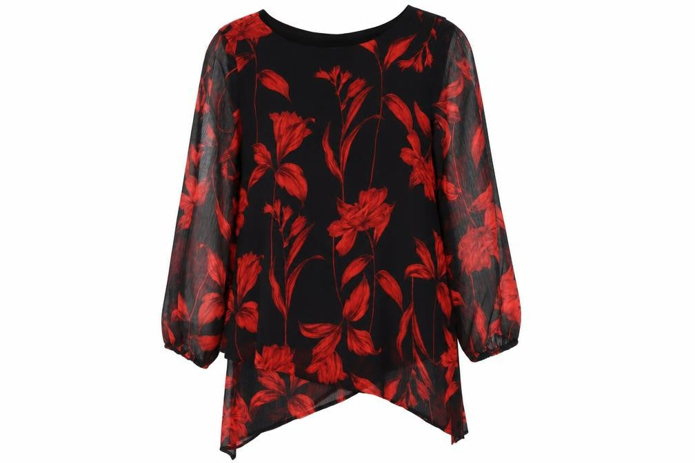 Roman Women’s Black Floral Blouse, Size 10, Elegant Look