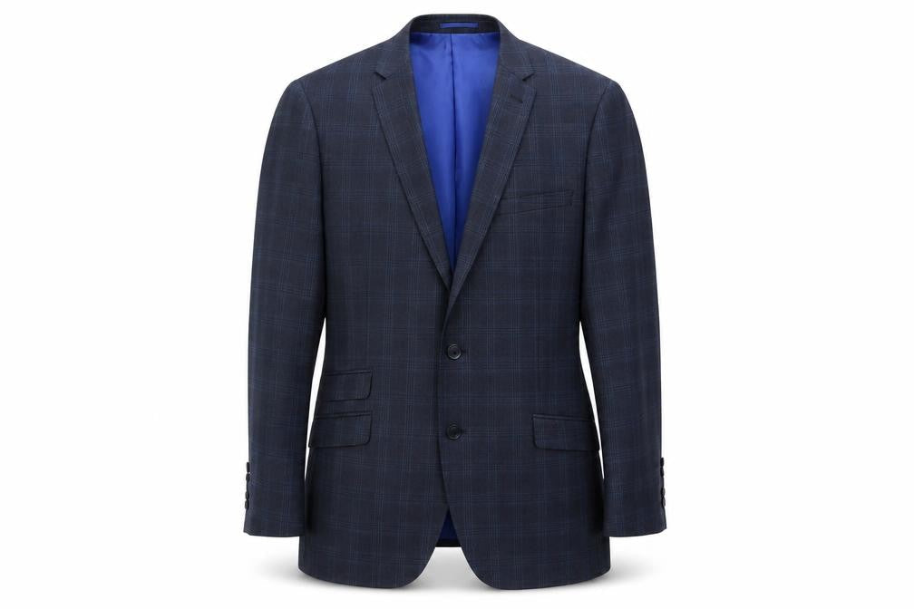 Fellini Men’s Navy Checked Blazer 44R Tailored Fit