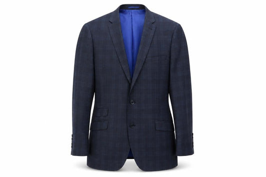 Fellini Men’s Navy Checked Blazer 44R Tailored Fit