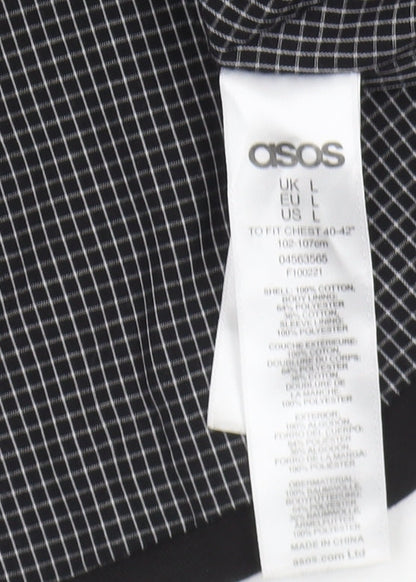 Close-up detail of ASOS Black Men's Basic Jacket L Size, Cotton Shell
