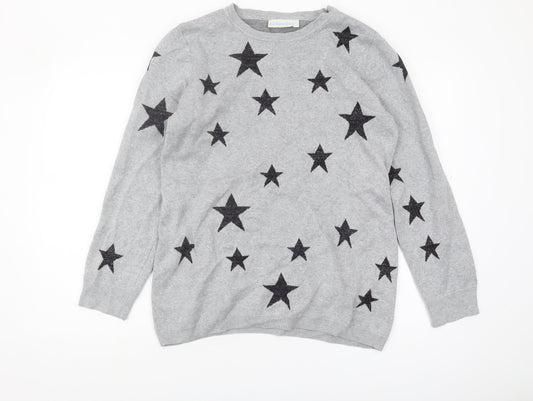 JoJo Maman Bébé Women's Grey Star Pullover Jumper M