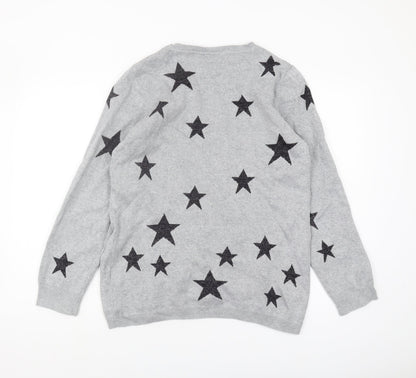 JoJo Maman Bébé Women's Grey Star Pullover Jumper M