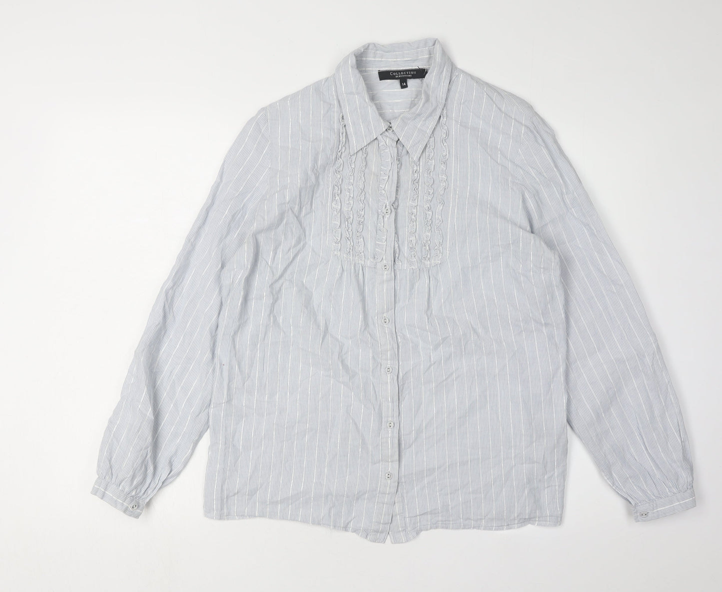 Debenhams Women's White Striped Button-Up Shirt Size 14