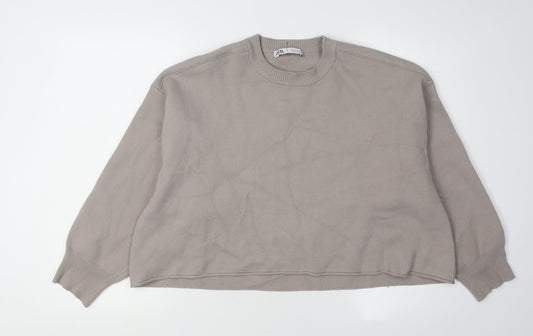 Zara Women's Beige Crew Neck Jumper Size L