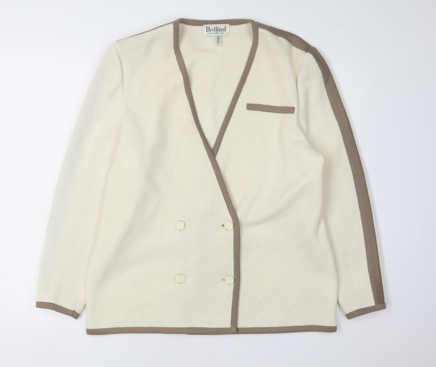 Bellino Women's Ivory V-Neck Cardigan Size 12