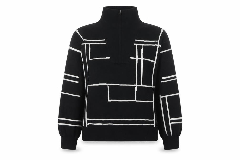 Nine West Women's Black Geometric Full Zip Jumper Size L