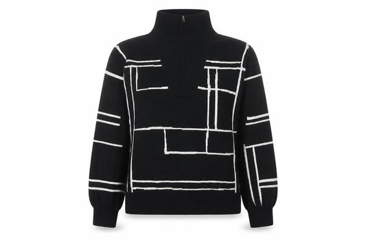 Nine West Women's Black Geometric Full Zip Jumper Size L