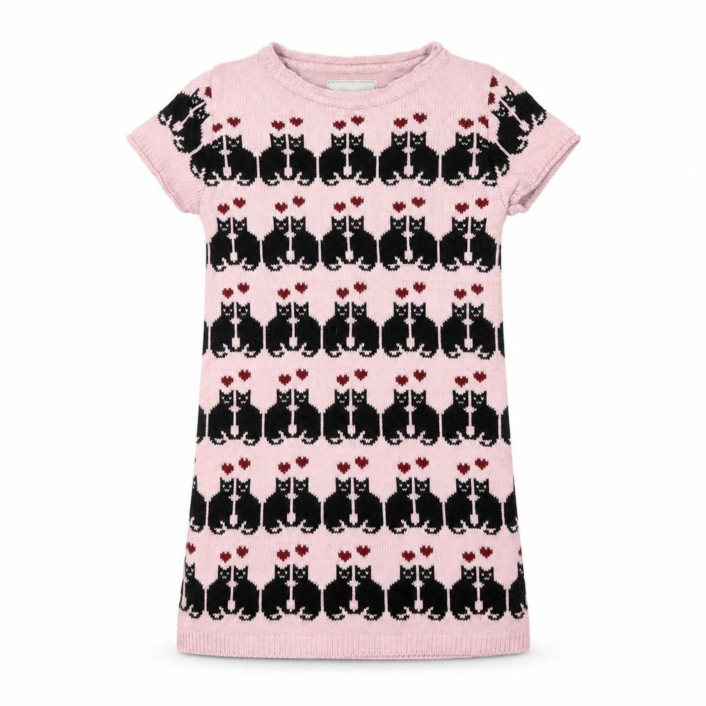 River Island Girls Pink Cat Knit Dress, Size 7-8 Years