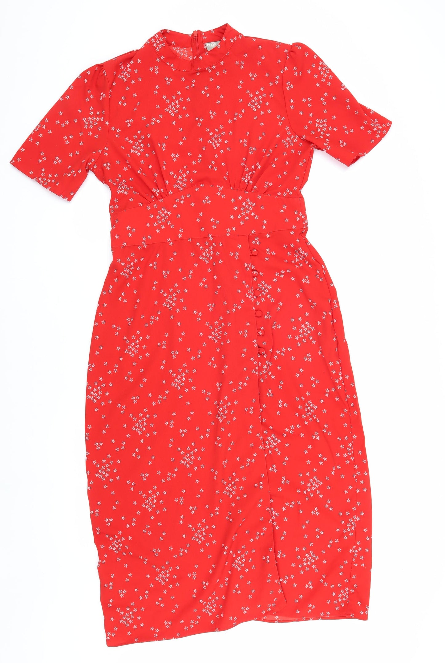 ASOS Red Midi Dress Women UK Size 12 High Neck