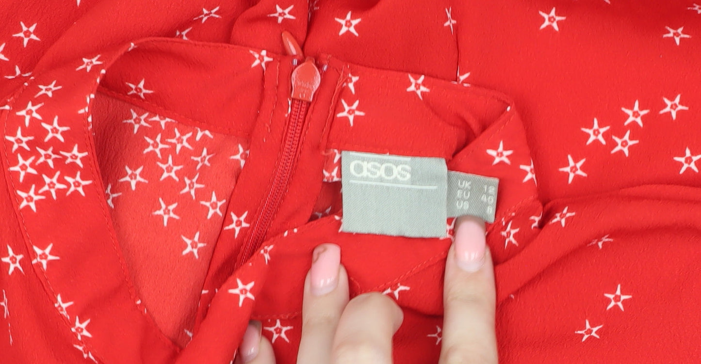 ASOS Red Midi Dress Women UK Size 12 High Neck