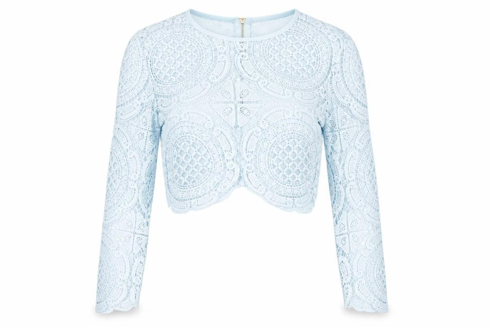 Missguided Women’s Blue Lace Cropped Blouse, Size 10