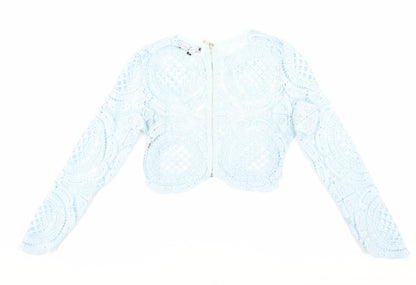 Back view of Missguided Women’s Blue Lace Cropped Blouse, size UK 10