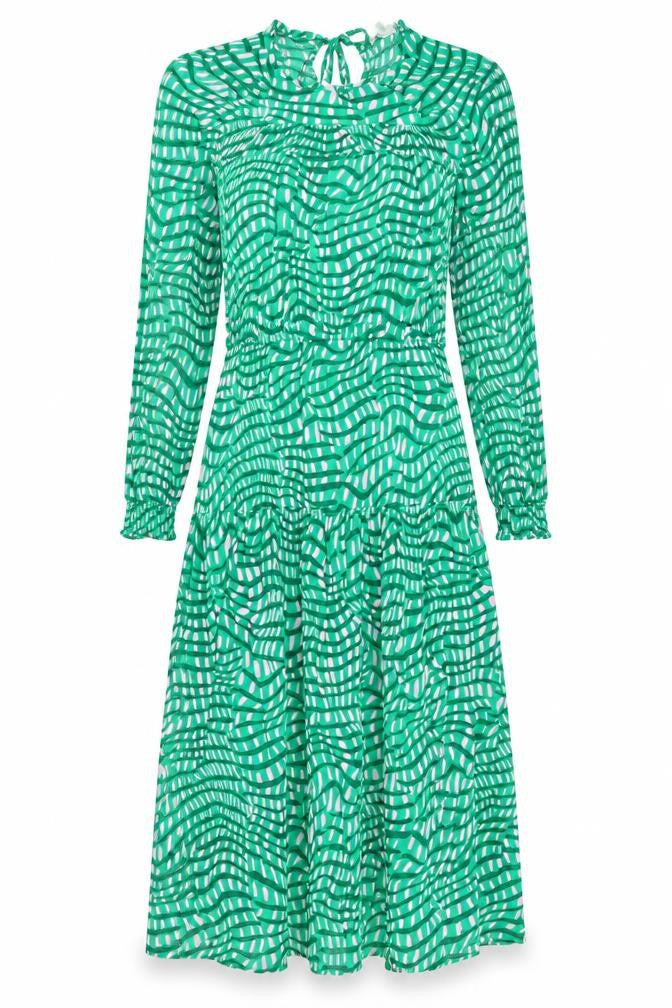 Oliver Bonas Women's Green Geometric Long Sleeve Dress