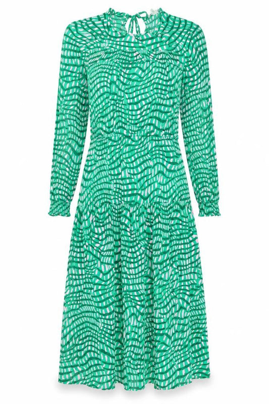 Oliver Bonas Women's Green Geometric Long Sleeve Dress