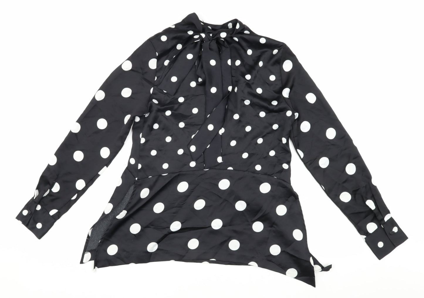 H&M Women’s Black Polka Dot Blouse Size 8 High Neck