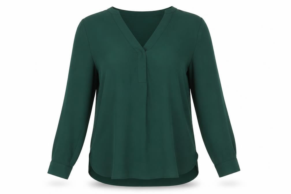 Warehouse Green Blouse Women's V-Neck Size 8