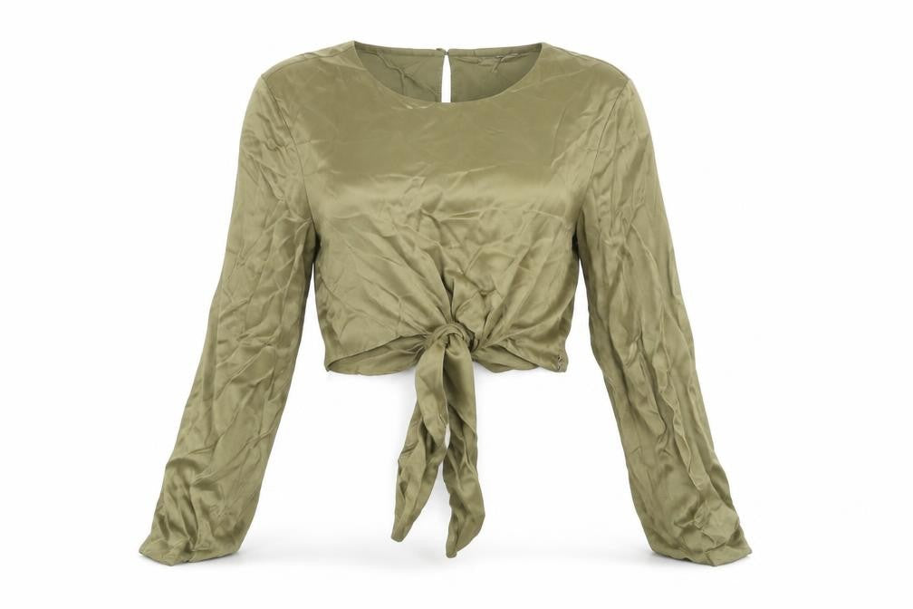 Zara Women's Green Cropped Blouse, Size 10