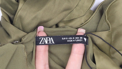 Zara Women's Green Cropped Blouse, Size 10