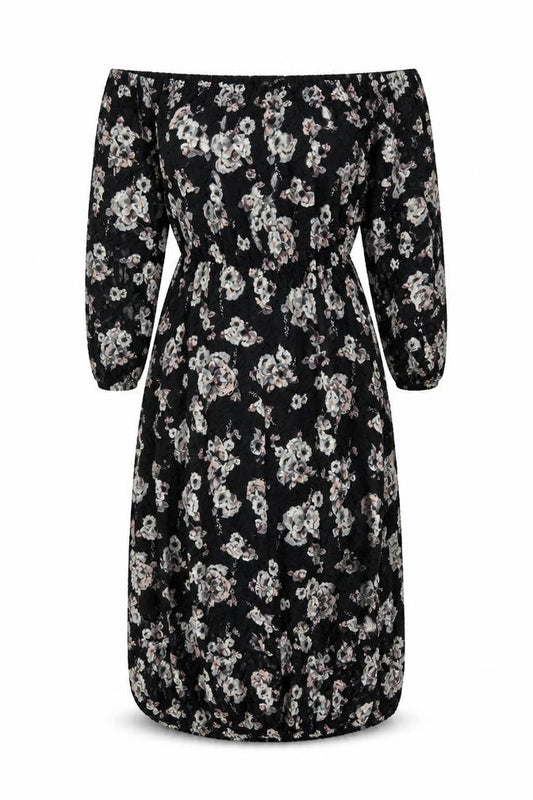 River Island Women's Black Floral Off the Shoulder Dress
